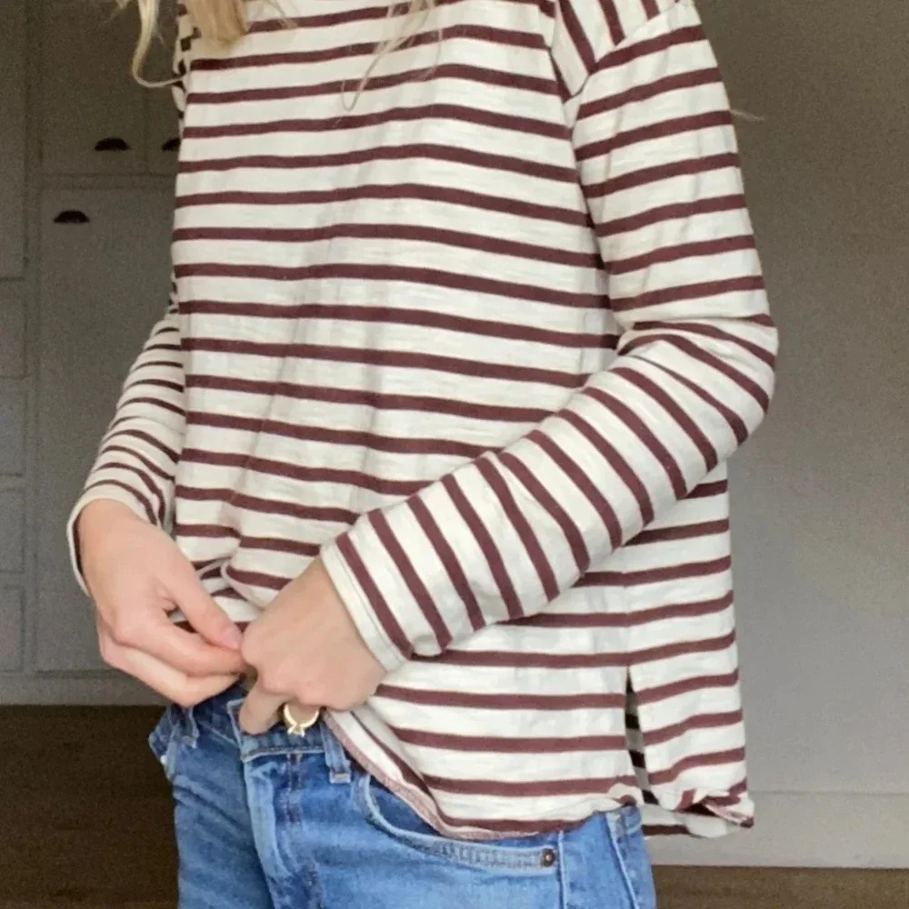 MADEWELL-Rust and White Striped Long  Sleeve Shirt - Picture 7 of 10